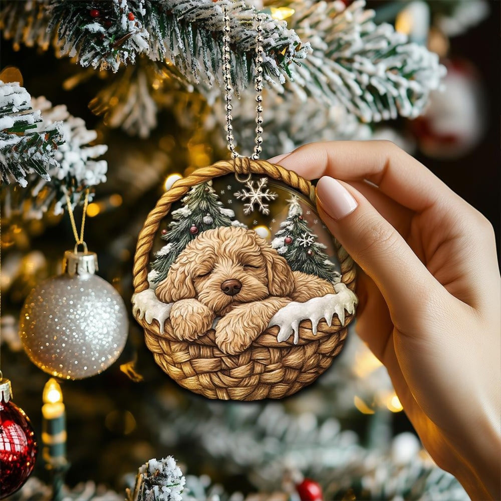 Labradoodle In Mini Baskets Ornament - MB039