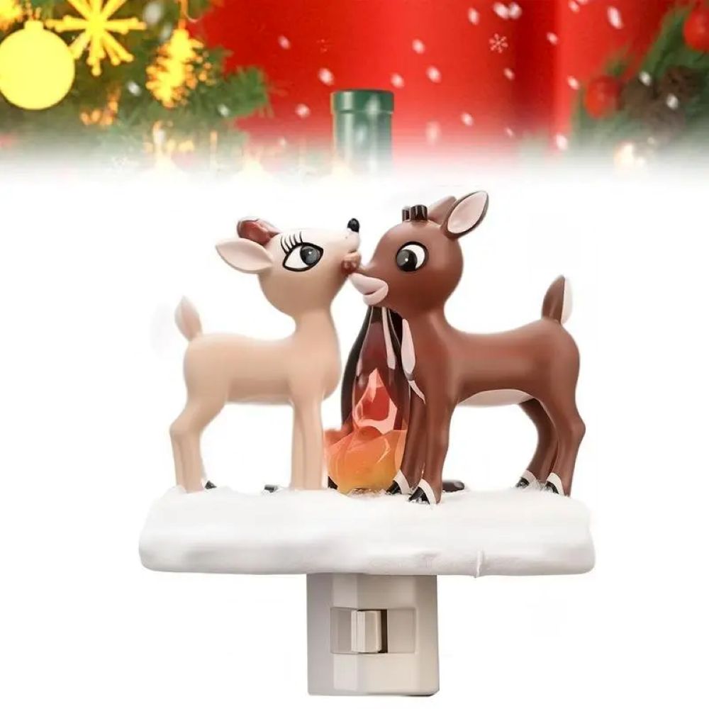 3D Elk Campfire Night Light – Christmas Flickering Flame Ambient Lamp