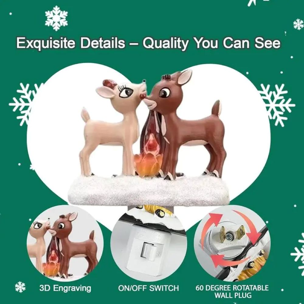 3D Elk Campfire Night Light – Christmas Flickering Flame Ambient Lamp