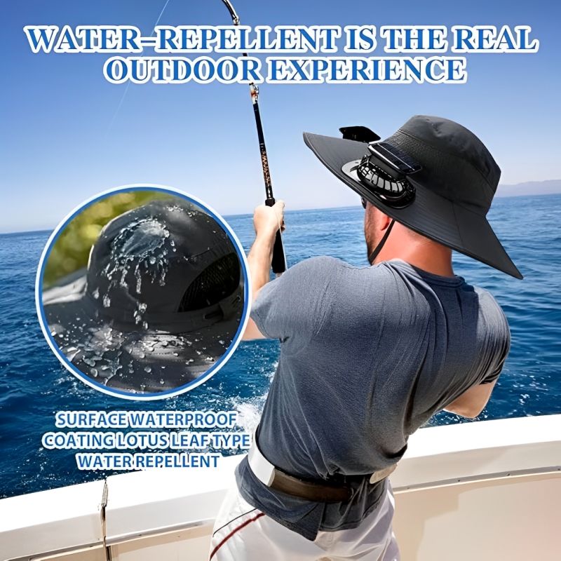 Wide Brim Solar Fan Outdoor Fishing Hat-Solar & USB Charging