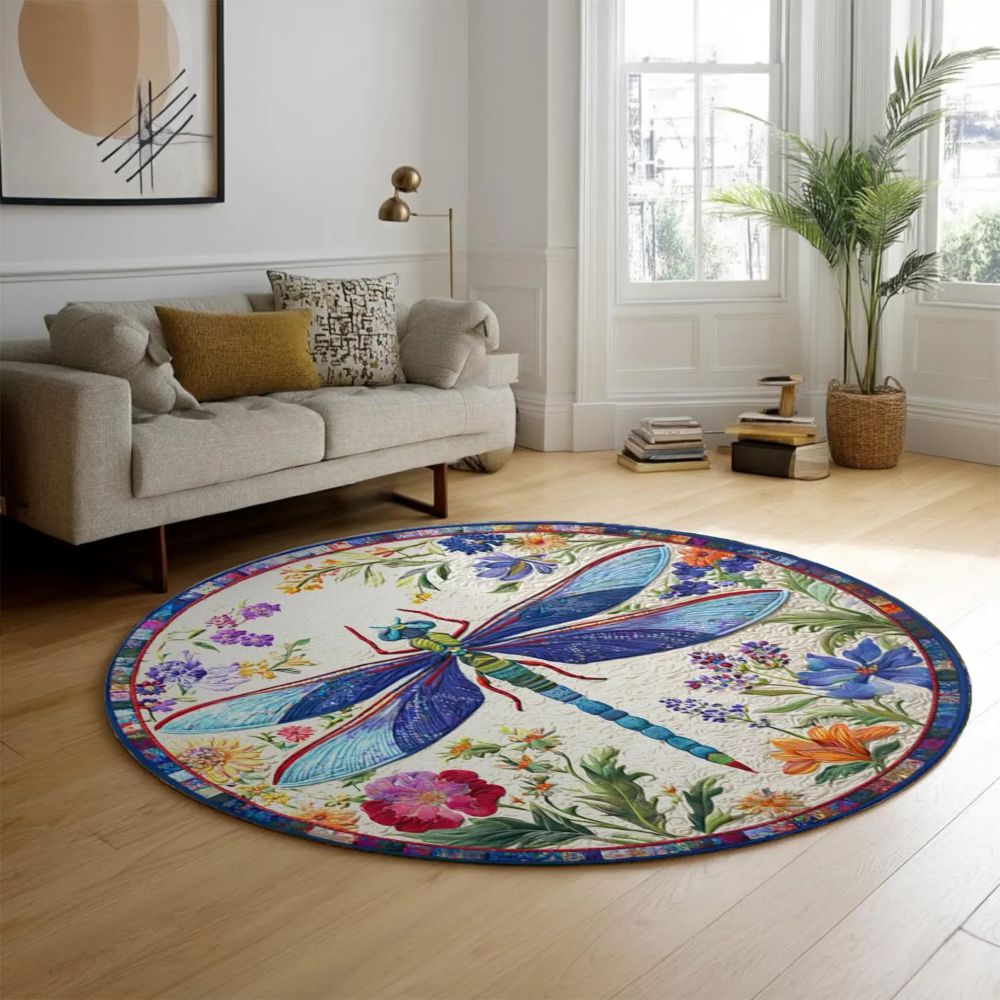 Floral Dragonfly - 3D Illusion Round Rug - H642