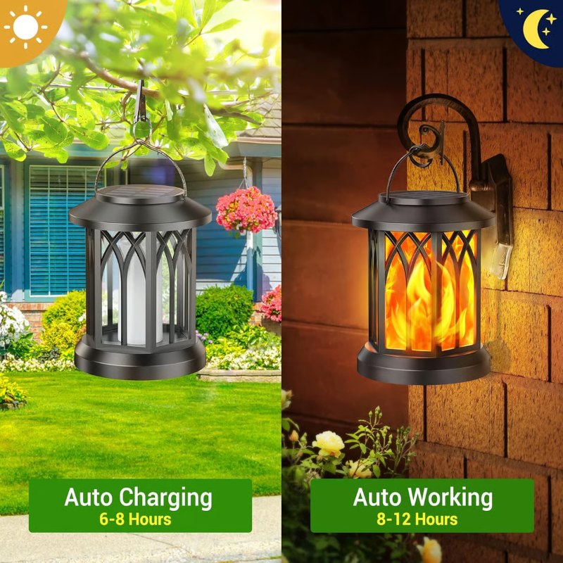 Upgraded Flickering Flame Solar Lantern Outdoor Waterproof Light