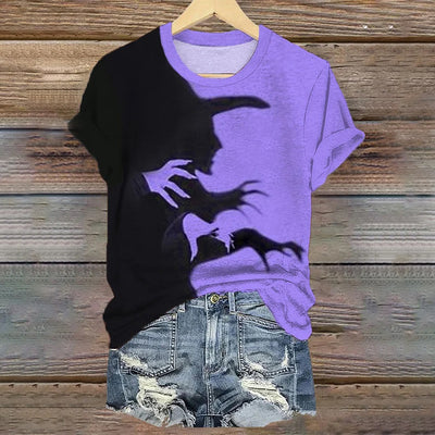 Halloween Witch Shadow Print Casual Tee