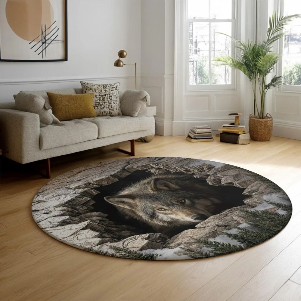 Mystic Wolf Cave - 3D Illusion Round Rug - H635