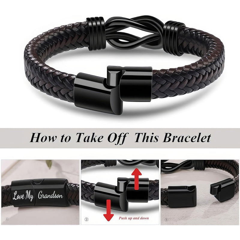 "Grandfather and Grandson Forever Linked Together" Black Braided Leather Bracelets - Forever Linked