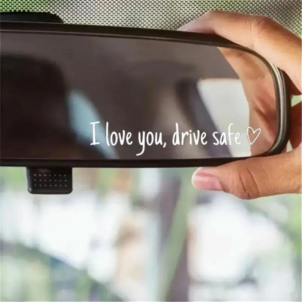 “I Love You, Drive Safe” Car Mirror Decal Set – Cute Reflective Vinyl Stickers
