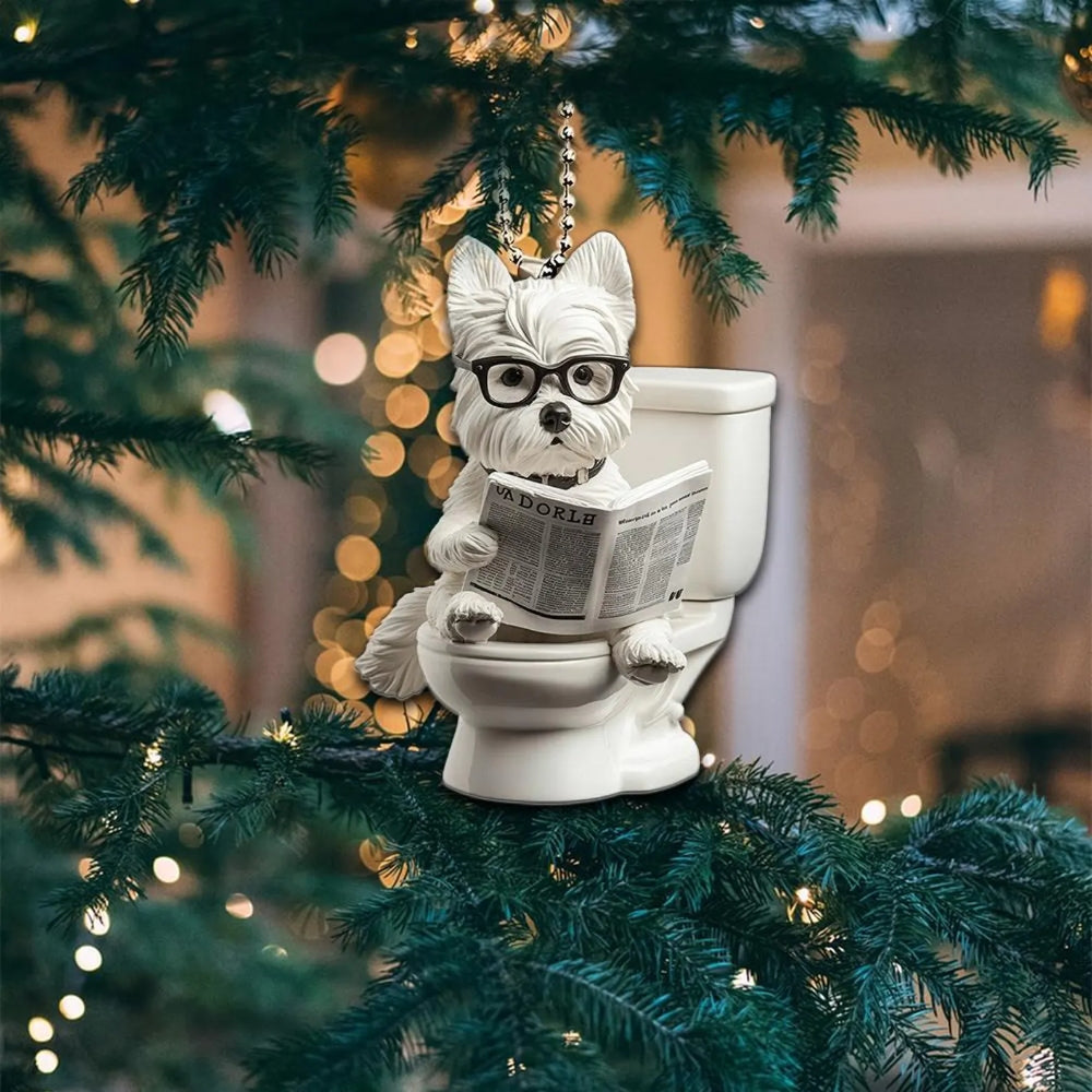 West Highland White Terrier - Dog Sitting On Toilet Ornament  OT040