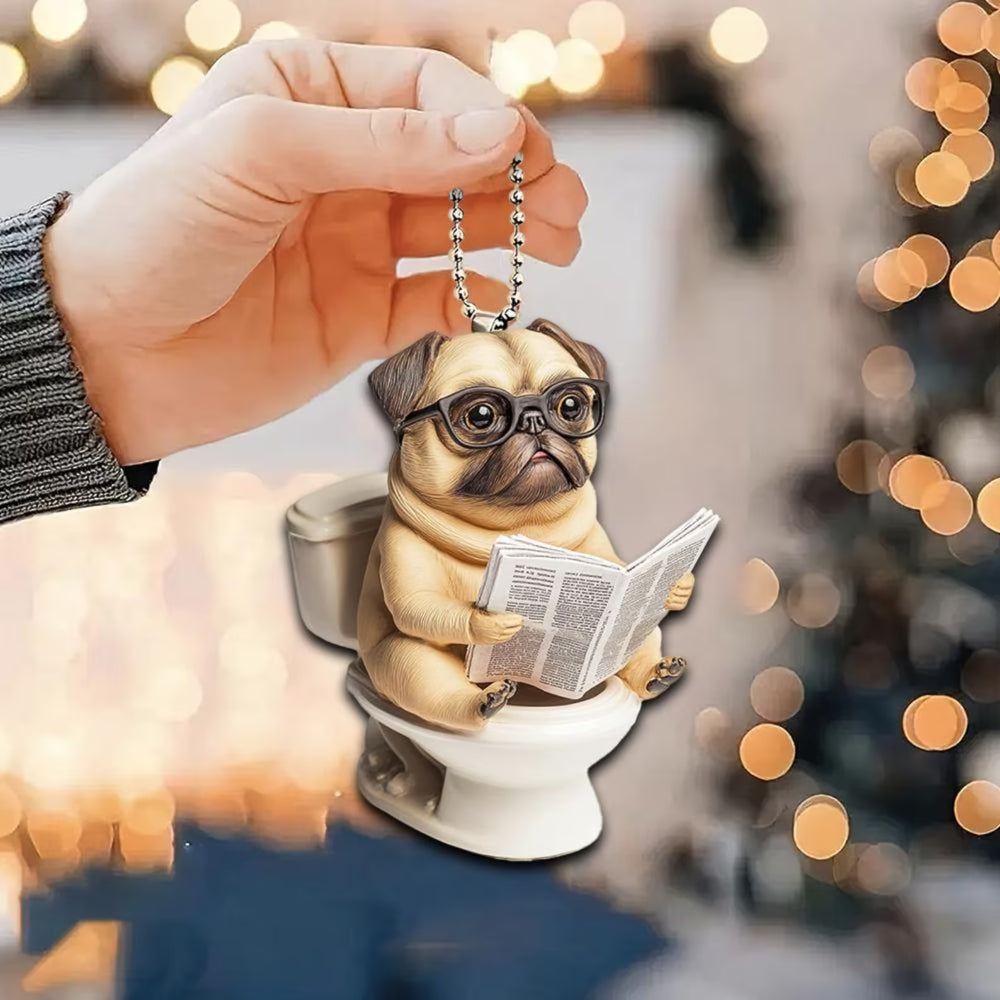 Puggle - Dog Sitting On Toilet Ornament  OT042