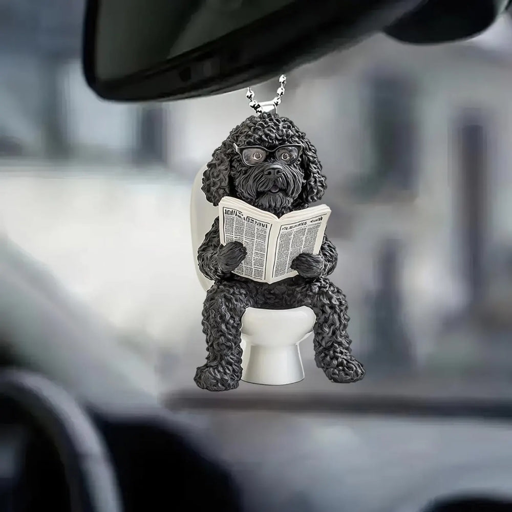 Portuguese Water Dog - Dog Sitting On Toilet Ornament  OT046