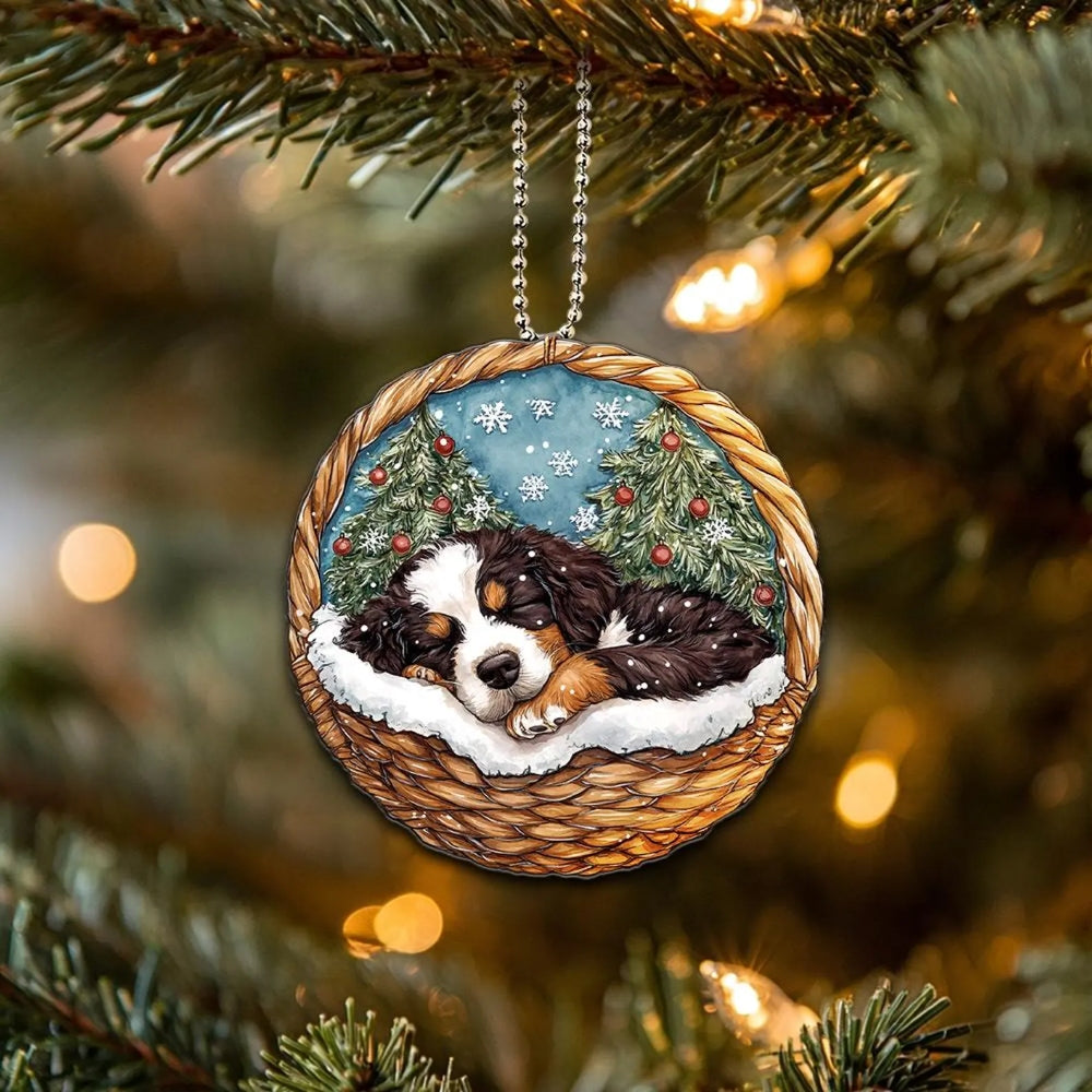 Bernedoodle In Mini Baskets Ornament - MB047
