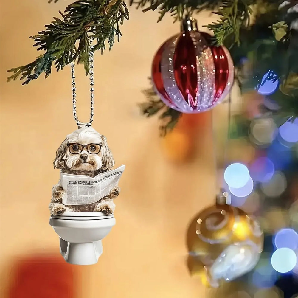 Havanese - Dog Sitting On Toilet Ornament  OT047