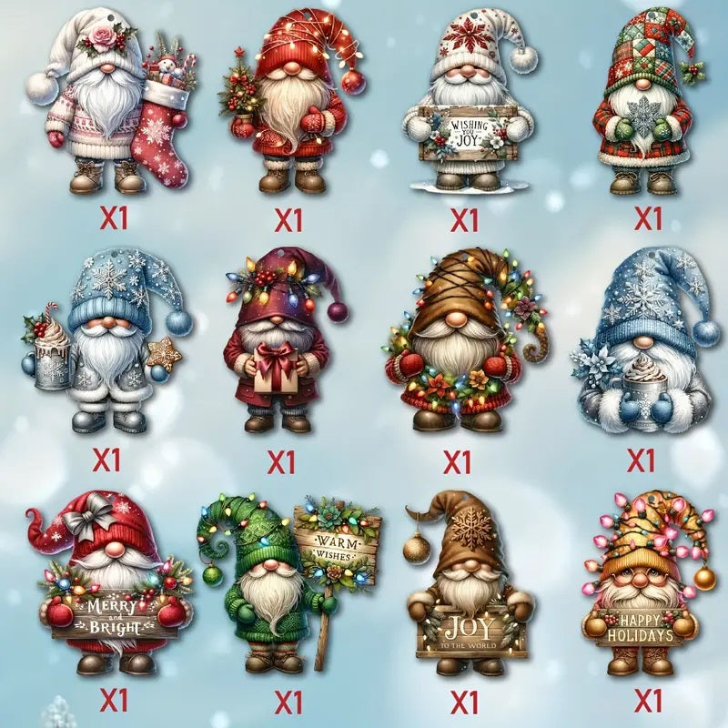 Wooden Dwarf Christmas Tree Ornaments Set