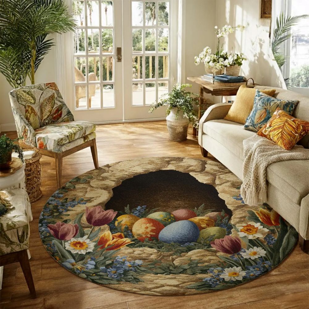 Vintage Floral Easter Nest - 3D Illusion Round Rug - H640