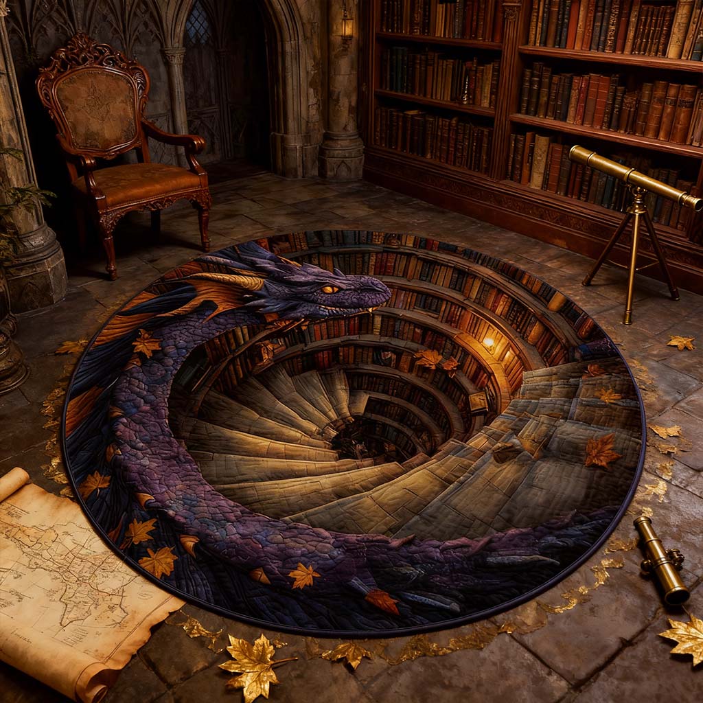 Mythical Wisdom Purple Dragon - Spiral Watcher Round Rug - H485