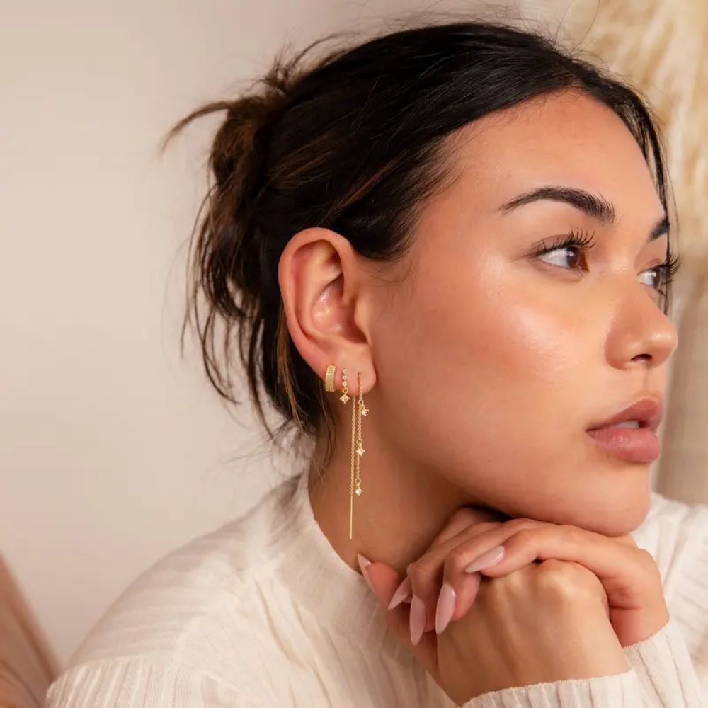Gold Star Earring Set: Dangle Hoop & Stud Stacking Earrings