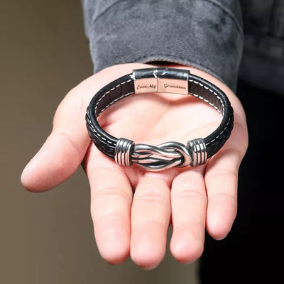 "Grandmother and Grandson Forever Linked Together" Braided Leather Bracelet