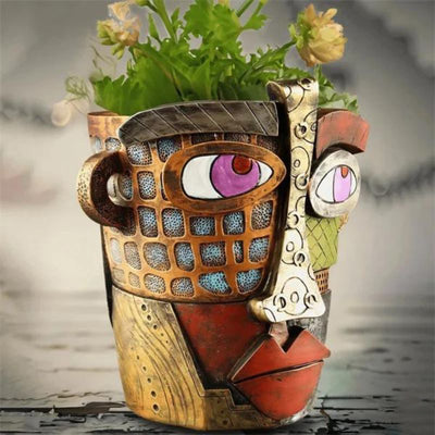 Handmade Picassoo Antique Bronze Abstract Beauty Face Flower Pot