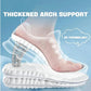 White shoe with thickened arch support and 4D technology on a blue background