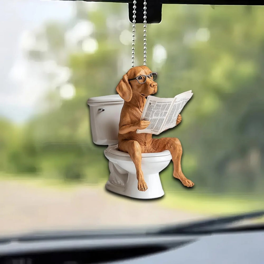 Vizsla - Dog Sitting On Toilet Ornament  OT052