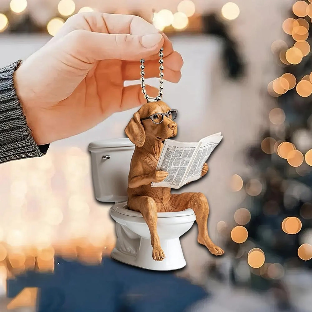 Vizsla - Dog Sitting On Toilet Ornament  OT052