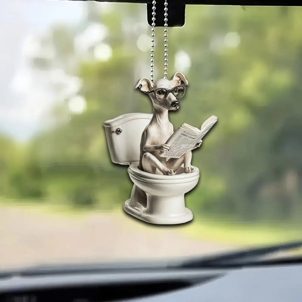 Whippet - Dog Sitting On Toilet Ornament  OT049