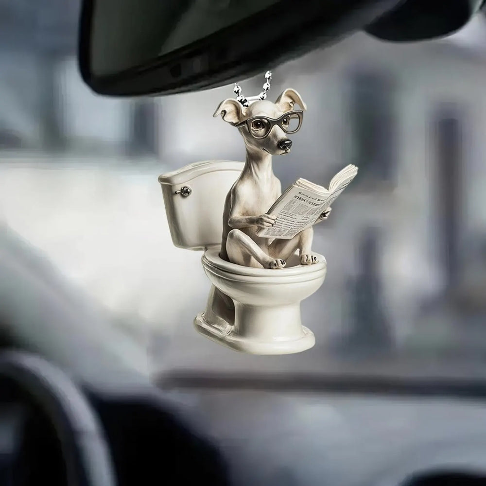 Whippet - Dog Sitting On Toilet Ornament  OT049