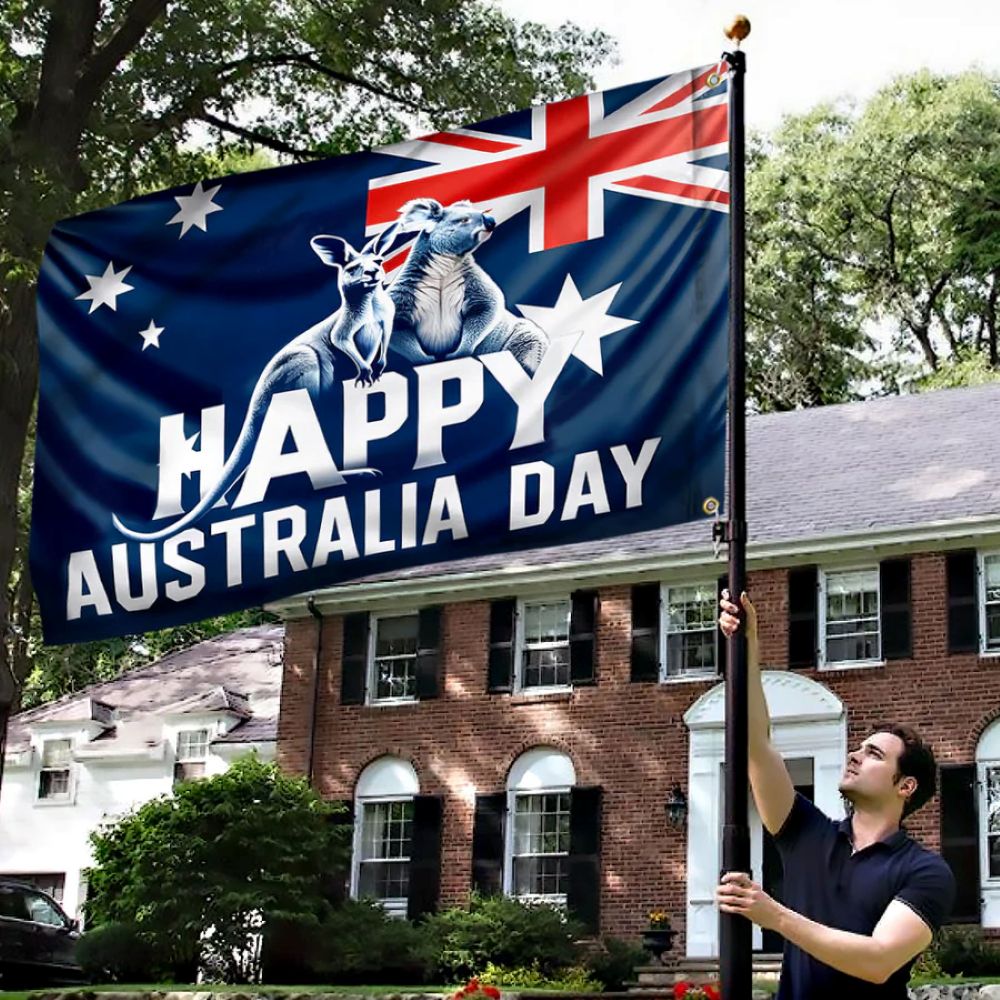 Happy Australia Day Kangaroo Flag - C035