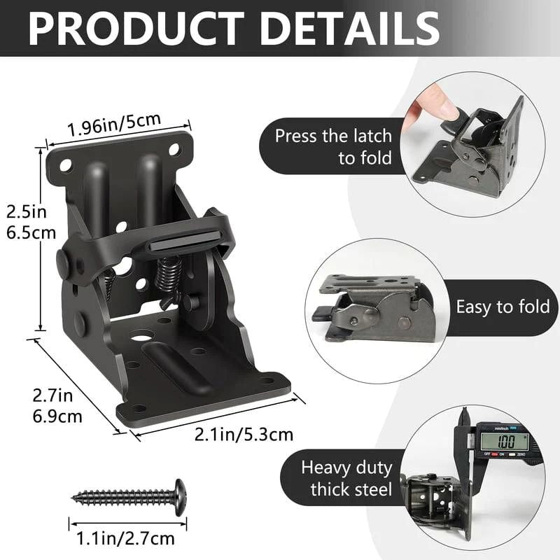 Heavy-Duty Folding Brackets with 90° Lock – Space-Saving Steel Hinges