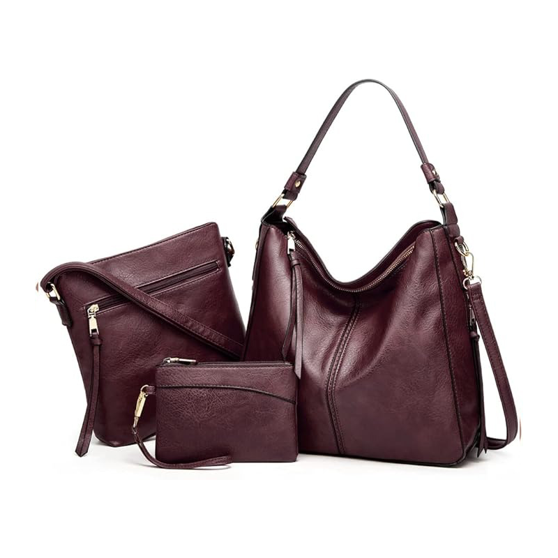 Luxury 3-Piece Leather Hobo Bag Set