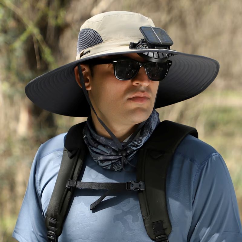 Wide Brim Solar Fan Outdoor Fishing Hat-Solar & USB Charging