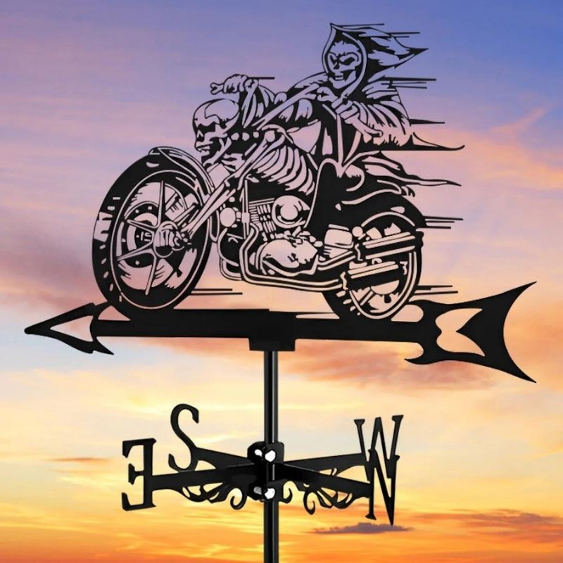 Halloween Skull Motorcycle Stainless Steel Weathervane MW014