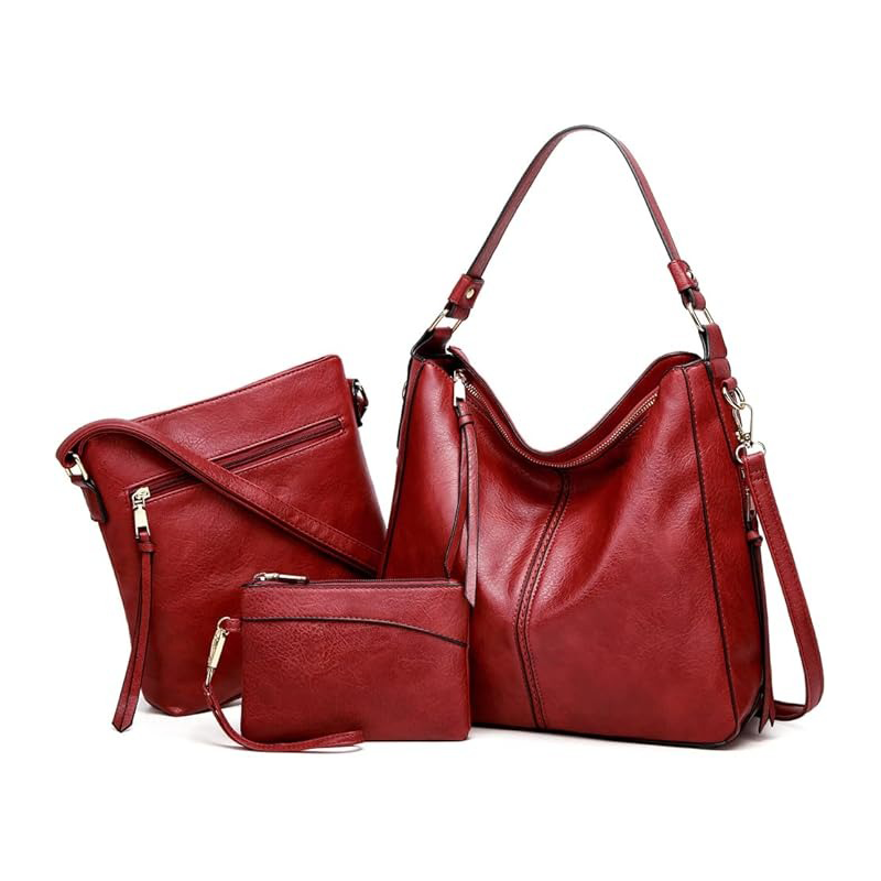 Luxury 3-Piece Leather Hobo Bag Set