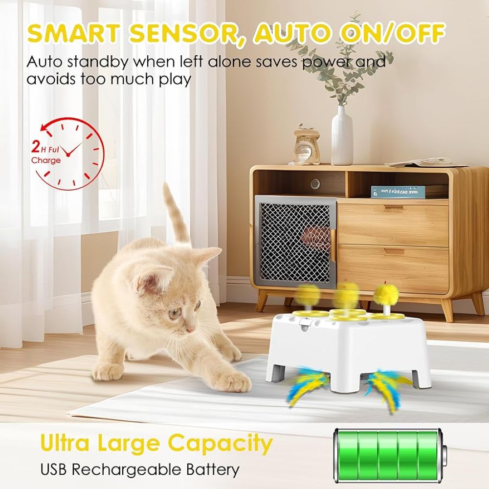 3-in-1 Automatic Interactive Cat Toy – Mouse, Feather & Sound Play