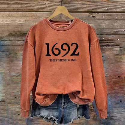 Women's 1692 They Missed One Salem Witch Printed Round Neck Long Sleeve Sweatshirt