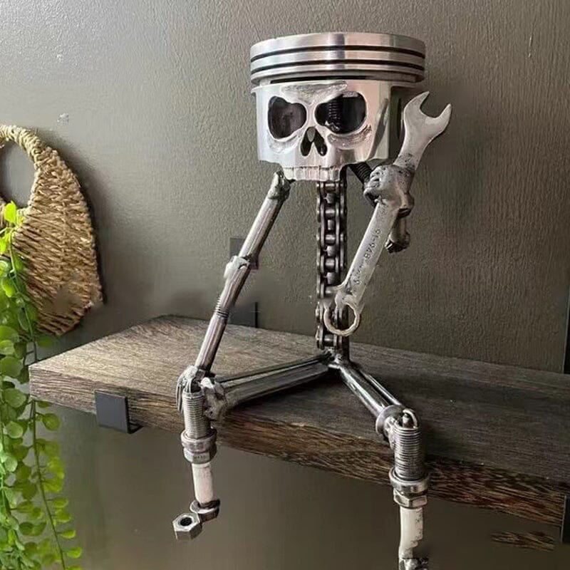 Handmade Piston Skull Face Sculpture