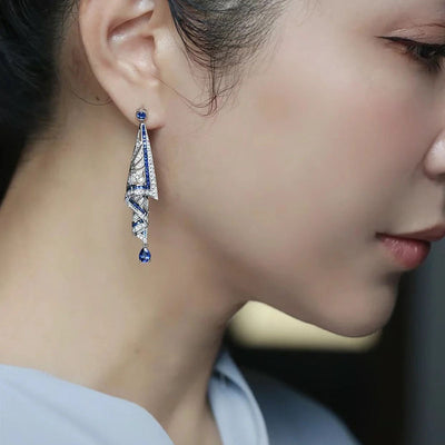 Vintage Gemstone Art Earrings - 925 Silver