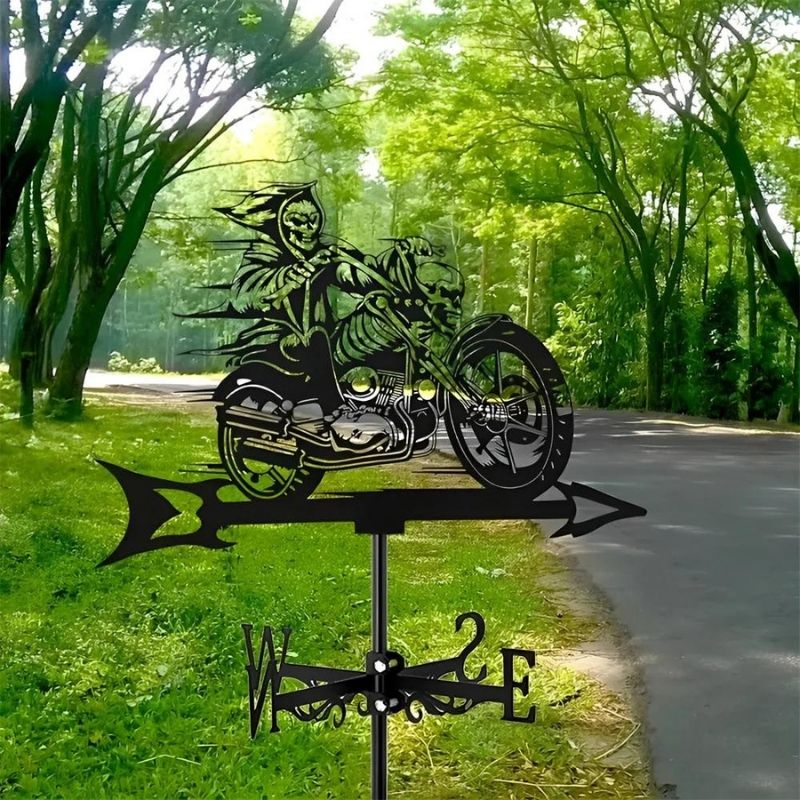 Halloween Skull Motorcycle Stainless Steel Weathervane MW014