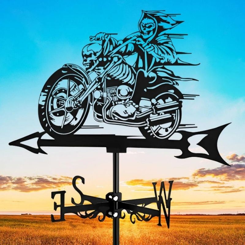 Halloween Skull Motorcycle Stainless Steel Weathervane MW014