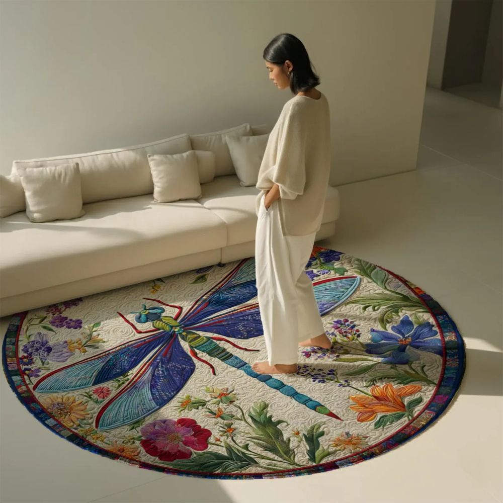 Floral Dragonfly - 3D Illusion Round Rug - H642