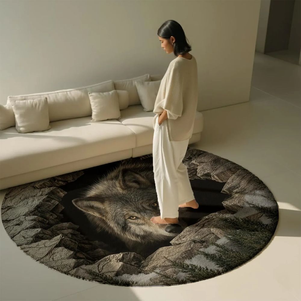 Mystic Wolf Cave - 3D Illusion Round Rug - H635