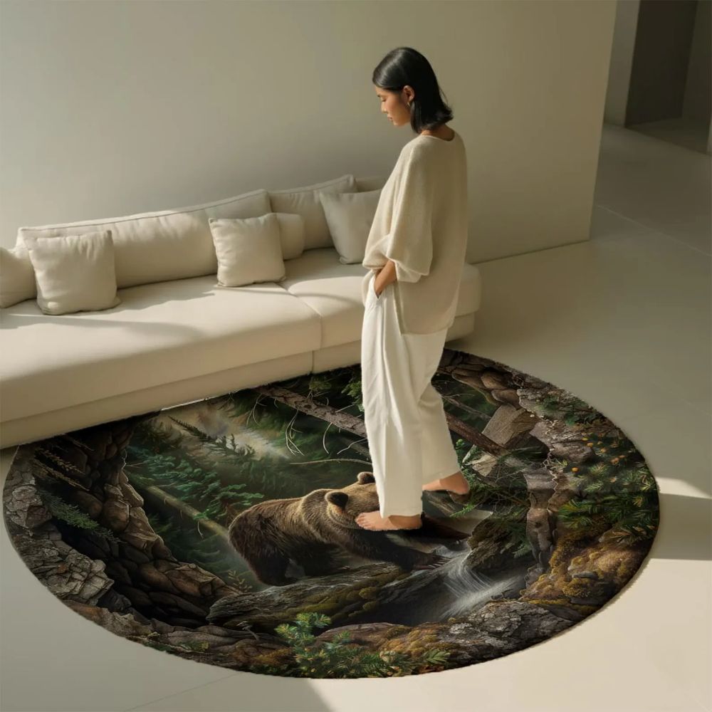 Forest Bear - 3D Illusion Round Rug - H636