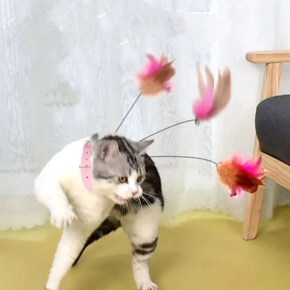 Pet Feather Wand with Flexible Steel Wire and Colorful Feathers for Interactive Cat Play