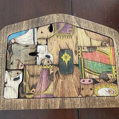 Nativity Puzzle With Wood Burned Design Wooden Jesus Puzzles Set Jigsaw Game