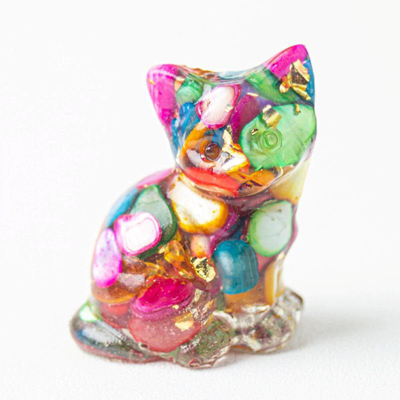 Handmade Natural Crystal Gemstone Sitting Cat - Colorful Stone