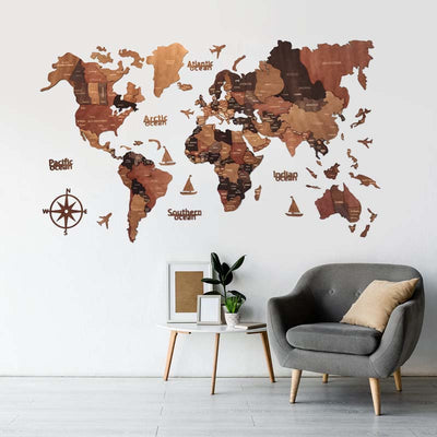 3D Wooden World Map Basswood