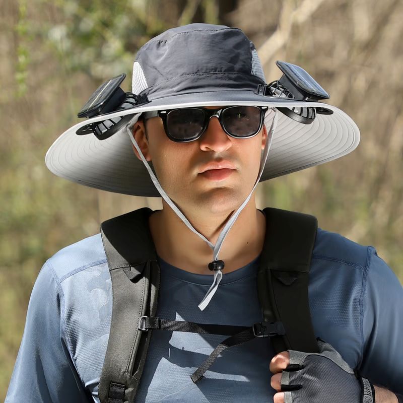 Wide Brim Solar Fan Outdoor Fishing Hat-Solar & USB Charging