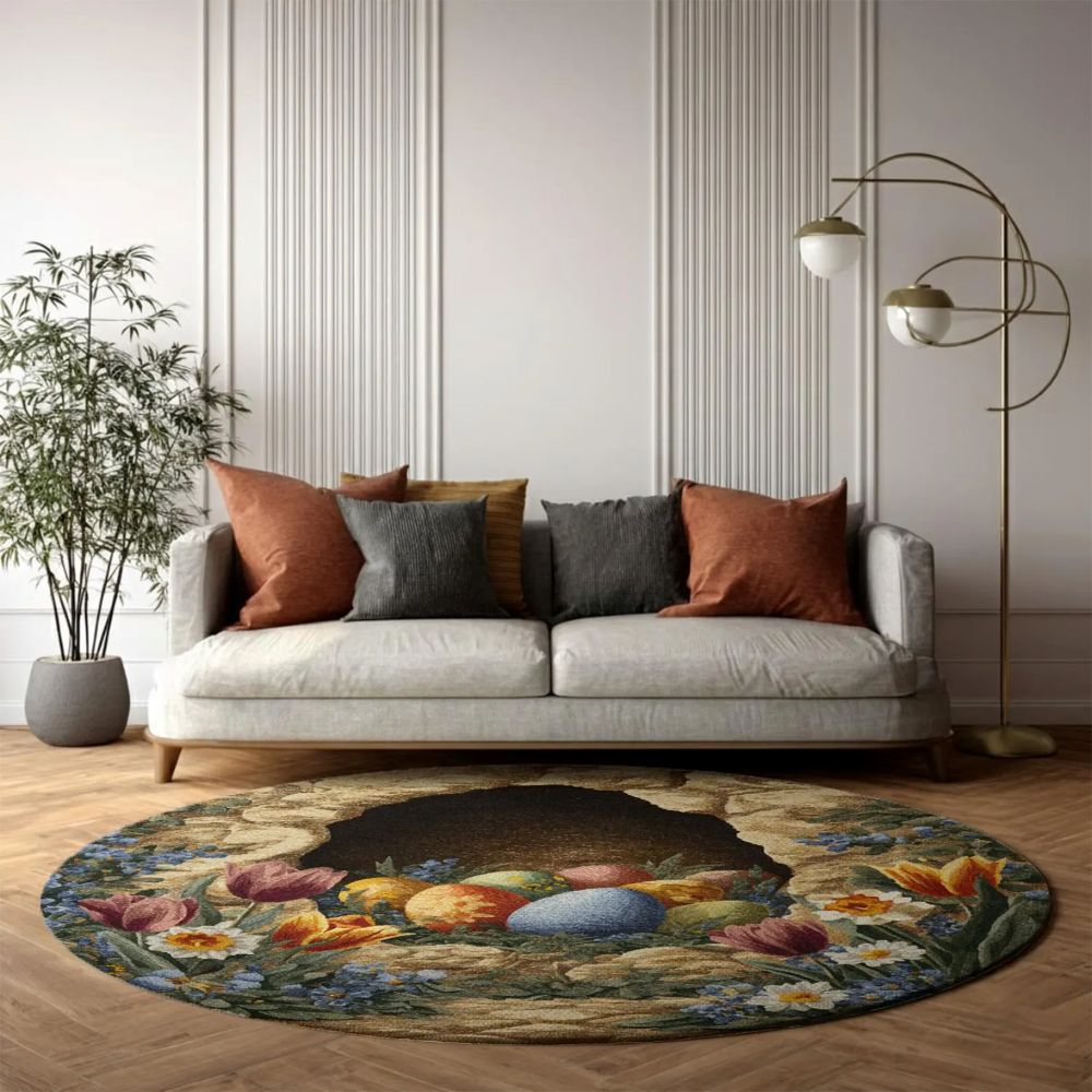 Vintage Floral Easter Nest - 3D Illusion Round Rug - H640