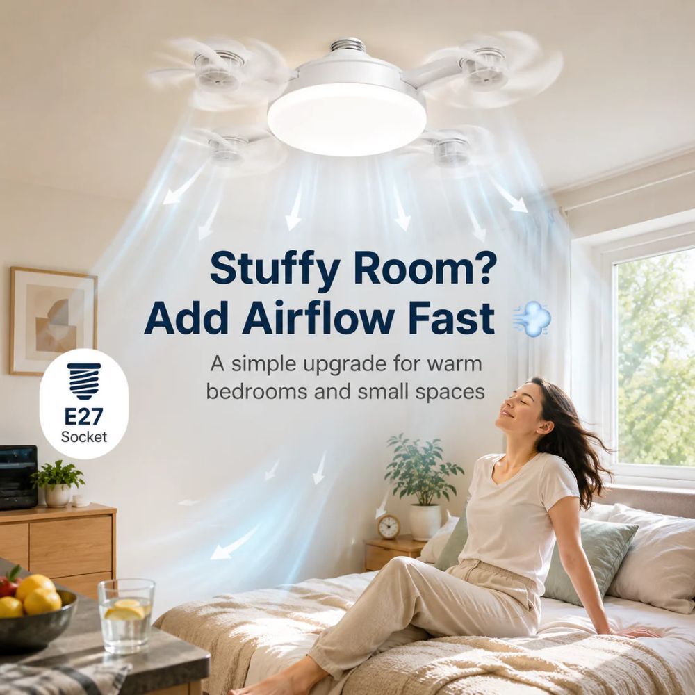 E27 Screw-In Ceiling Fan Light – 19.69" LED Cooling Fan with Remote for Hot Rooms