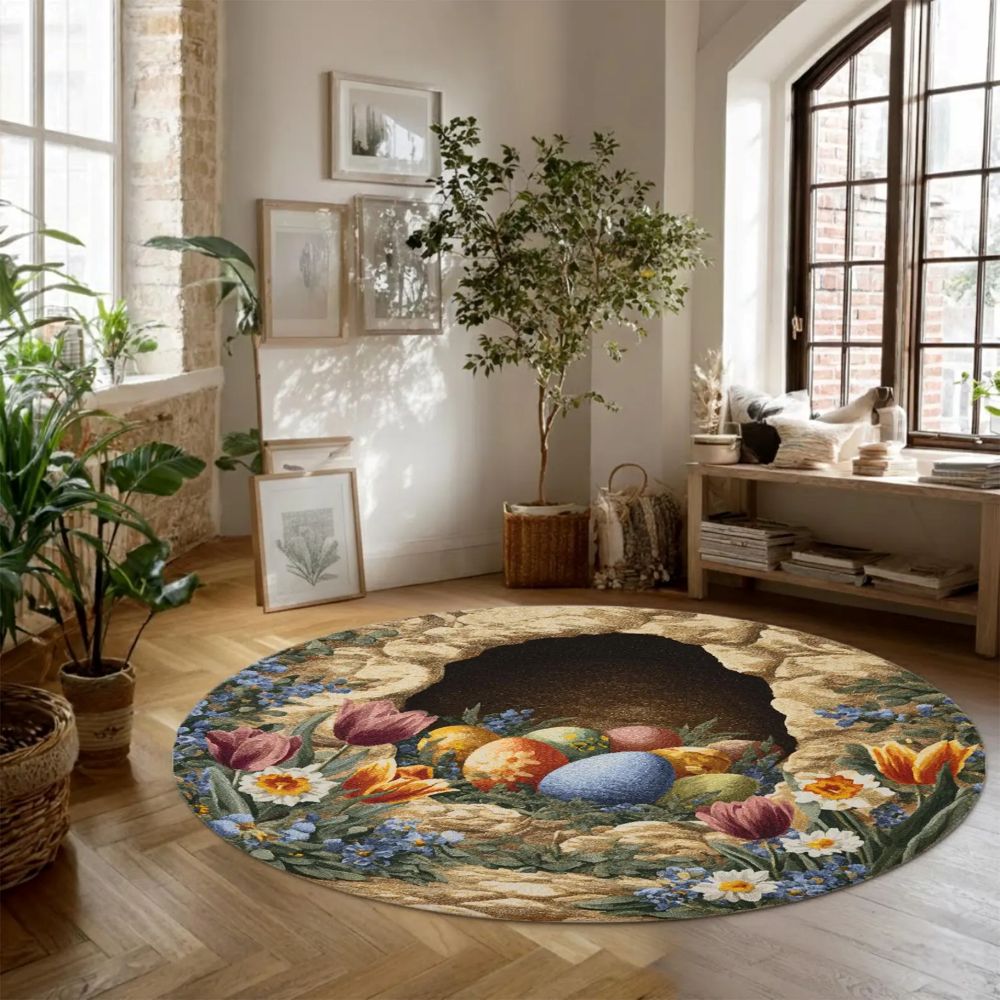 Vintage Floral Easter Nest - 3D Illusion Round Rug - H640