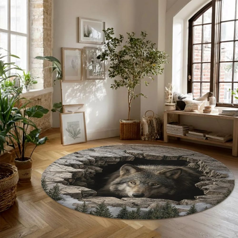 Mystic Wolf Cave - 3D Illusion Round Rug - H635